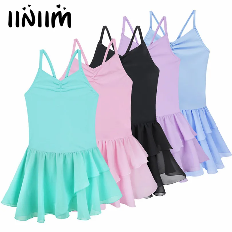 Iiniim/детское балетное гимнастическое платье на тонких бретелях, танцевальные костюмы балерины, гимнастическое трико, платье-пачка для танцевальная одежда для девушек
