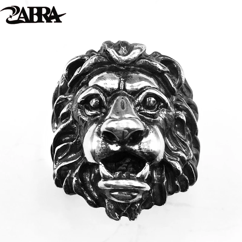 ZABRA Luxury S925 Silver Lion Personality Man Rings King Punk Vintage Black Color Biker Mens Big