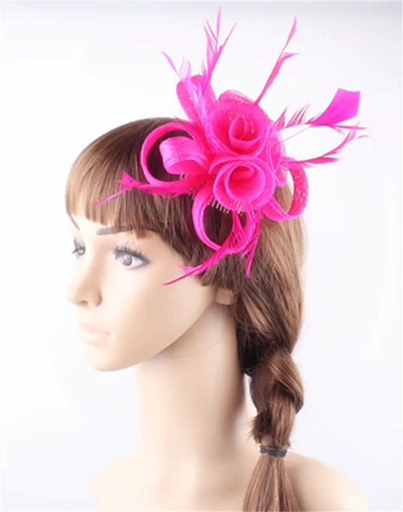 Черный или 21 Цвета DIY Маленькие розы fascinators волосы расческой Sinamay мода перо головной убор элегантные женские церкви вечерние аксессуары