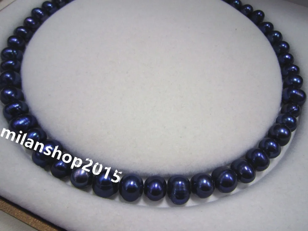 

Free Shipping >>18" 10x9 MM SOUTH SEA NATURAL Dark Blue PEARL NECKLACE 14K GOLD CLASP