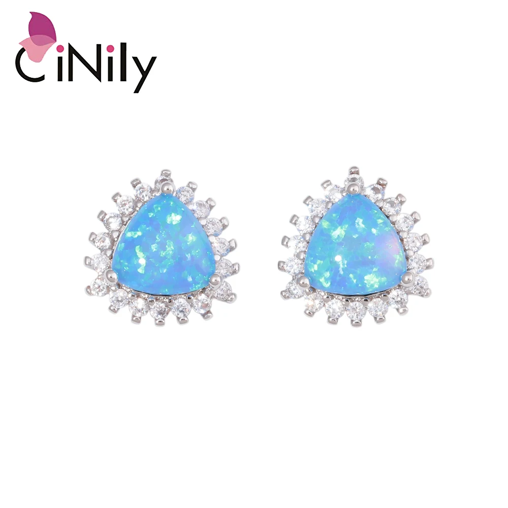 

CiNily 2019 Big Triangle Fire Opal Stone Stud Earrings 5 Colors Silver Plated Full Cubic Zirconia CZ Crystal Fashion Jewelry
