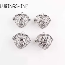 LUBINGSHINE Girl Women’s Antique silver Hollow Out Heart Locket Pendant Necklace Valentine’s Day Gift Diy cage Accessory