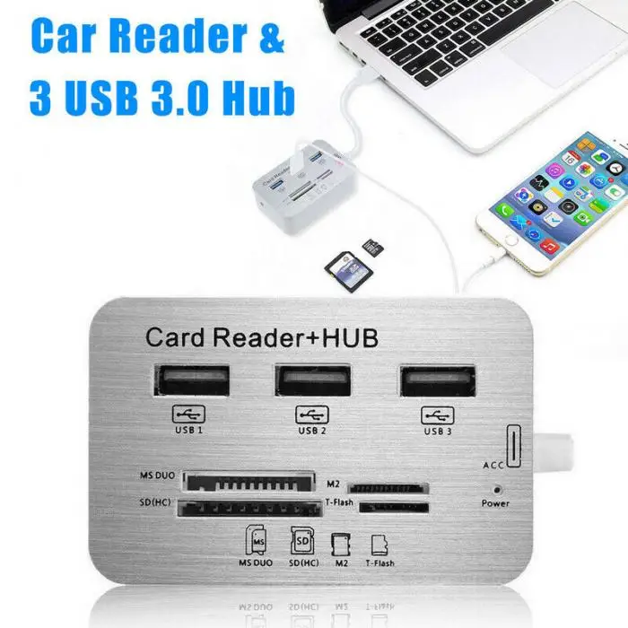 Алюминий 3 Порты и разъёмы USB 3,0 хаб с MS SD M2 TF Card Reader Портативный для ноутбука GDeals