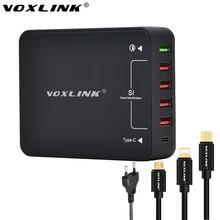 VOXLINK USB Charger,Qualcomn Quick Charge 3.0 6 USB ports EU/Plug Dock Charger with Type C Cable For Iphone Xiaomi Mi5 HTC 10