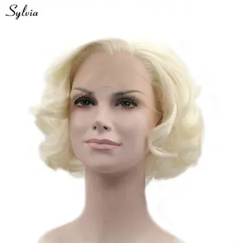 

Sylvia Female Summer Short Curly Hair Heat Resistant Synthetic Lace Front Wigs For Women Cosplay Party White Blonde Yellow Hair