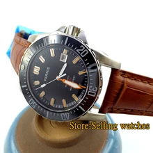 43mm Parnis 20 ATM Waterproof Ceramic Bezel Black Dial Miyota Automatic Mens WristWatch