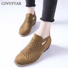 COVOYYAR перфорированная женская обувь на низком каблуке с острым носком большой размер Весна женская повседневная обувь оксфорды дышащие броги WFS422