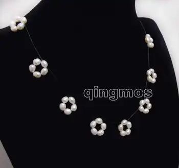 

5-6mm White Rice Natural Freshwater Pearl 9 pieces handwork Weaving 17'' Necklace -nec6173 wholesale/retail Free ship