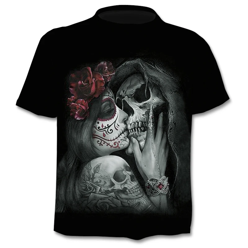 

2019 New Summer Men T-shirts skull 3D Printed T shirts Men Fun Round Neck Short Sleeve Casual T-Shirt Cool Gothic Skull Tees