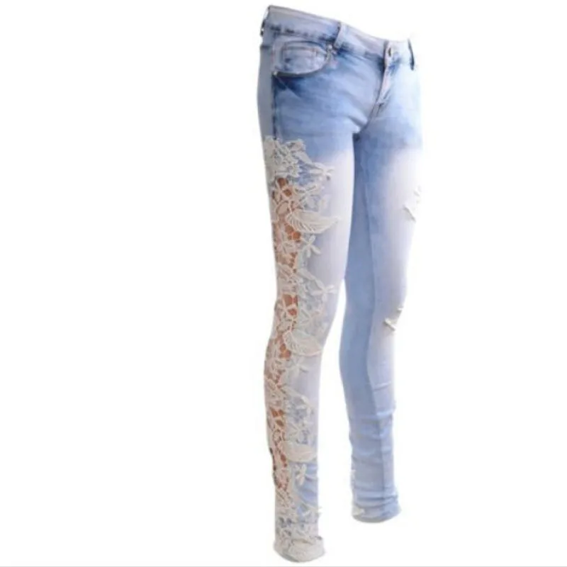Plus Size Skinny Jeans Women Lace Sexy Long Pant Light Blue Plus Size Skinny Jeans Women Lace Sexy Long Pant Light Blue Fashion Ripped Jeans For Women High Waist Jeans-in Jeans from Women's Clothing & Accessories on ... - Plus Size Skinny Jeans Women Lace Sexy Long Pant Light Blue