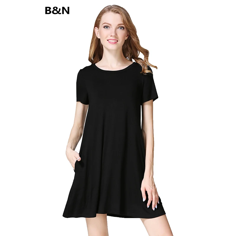 

B&N Casual Loose Sexy Dress Solid Cotton Pocket Plus Size Dresses Party Sexy Dress Plus Size Elegant Short Women Dress