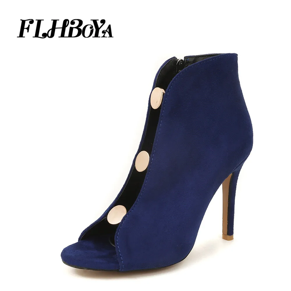

FLHBOYA Sexy Women Fashion Sandals Thin High Heels Summer Ankle Boots Metal Decoration Peep toe Femme Shoes Lady Pumps