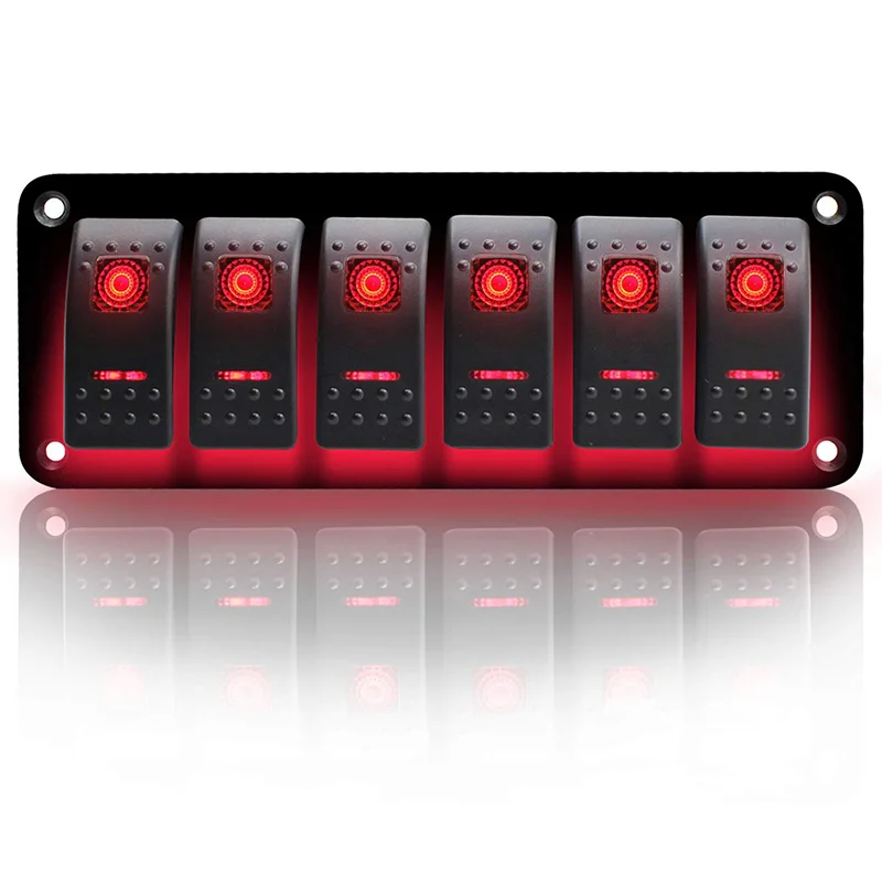 

Waterproof 6 Gang Marine Boat Rocker Switch Panel With Fuse 12V 24V Lighter Socket Dual LED
