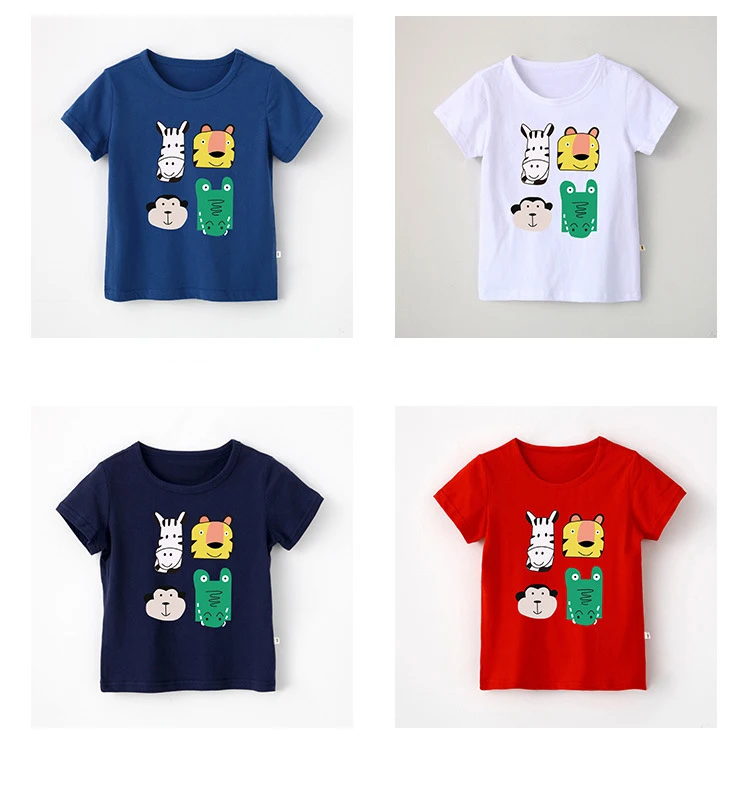 Футболки с рисунком животных для девочек; хлопковая дышащая детская одежда; топы для мальчиков с рисунком панды, собаки, обезьяны, тигра, зебры, енота, крокодила