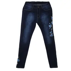 Для женщин Винтаж цветочной вышивкой узкие Высокая талия стрейч карандаш Жан лодыжки Lenghth Для женщин джинсовые штаны плюс Размеры 3XL