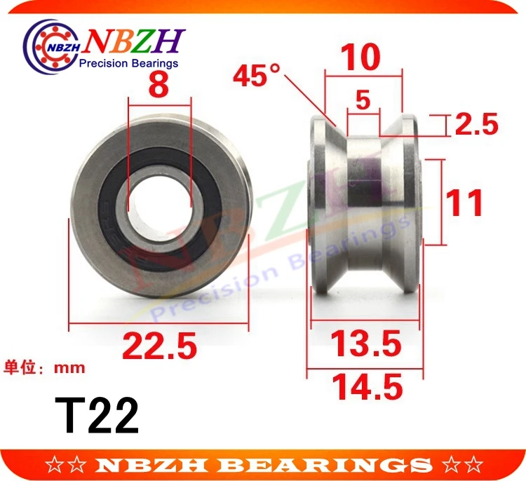 Высококачественные U22 T22 ABEC 5 8 мм V / U радиальные шкивные подшипники 8*22 5*14 5*13 Ugroove
