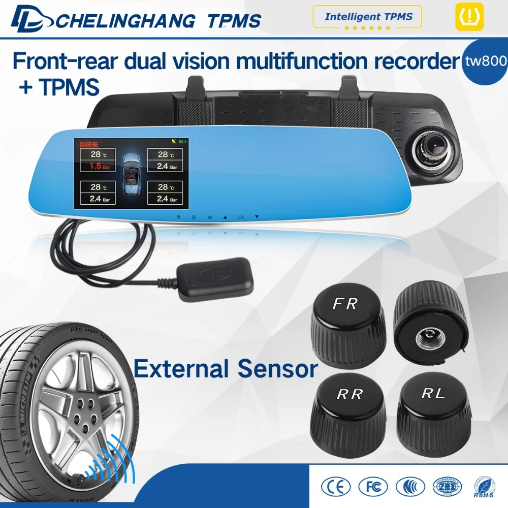 

DLCLH DVR Rear-view mirror driving recorder HD 1080P TPMS with External sensor diagnostic tool for car detector tire pressure