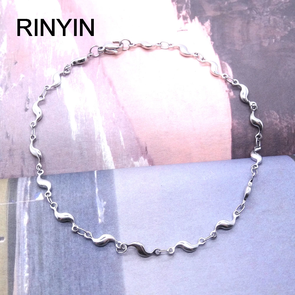 Women Ankel Bracelets Stainless Steel Anklets Sea Water Wave Charm 9/10/11 Inches Cute Fashion Jewelry Factory Offer - Image 5