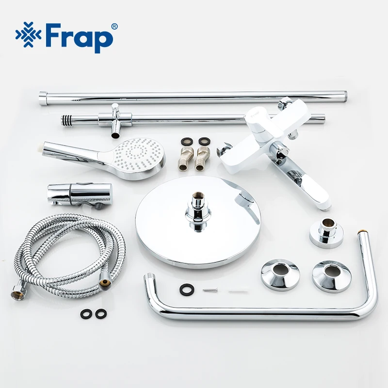 Preise Frap Weiß Dusche Armaturen Bad Wasserhahn Mischer Becken Armaturen Basin Waschbecken Tap Dusche System Sanitär Ware Suite F2441 + F1041