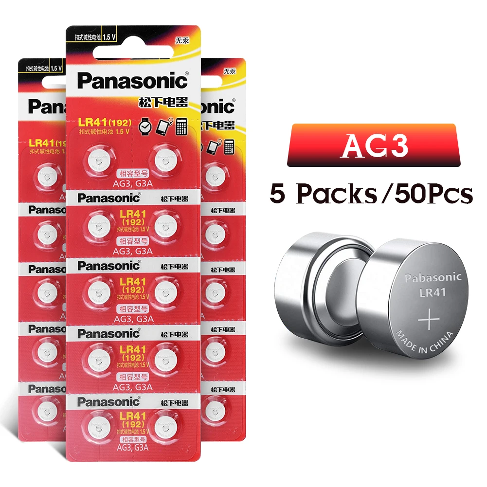 

50pcs/lot 100% Original Panasonic LR41 Button Cell Battery SR41 AG3 G3A L736 192 392A Zn/MnO2 1.5V Lithium Coin Batteries LR 41