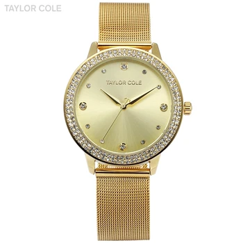

Taylor Cole Gold Dress Wrist Watch Clock Women Fashion Brand Casual Quartz Watch Women Crystal Watches Relogio Feminino / TC072