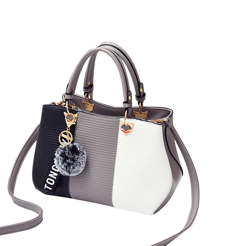 

Luxury Ladies Handbag Patchwork Leather Totes Hairball Ornaments Large Capacity All-Purpose Daily Top-handle Shoulder Bag
