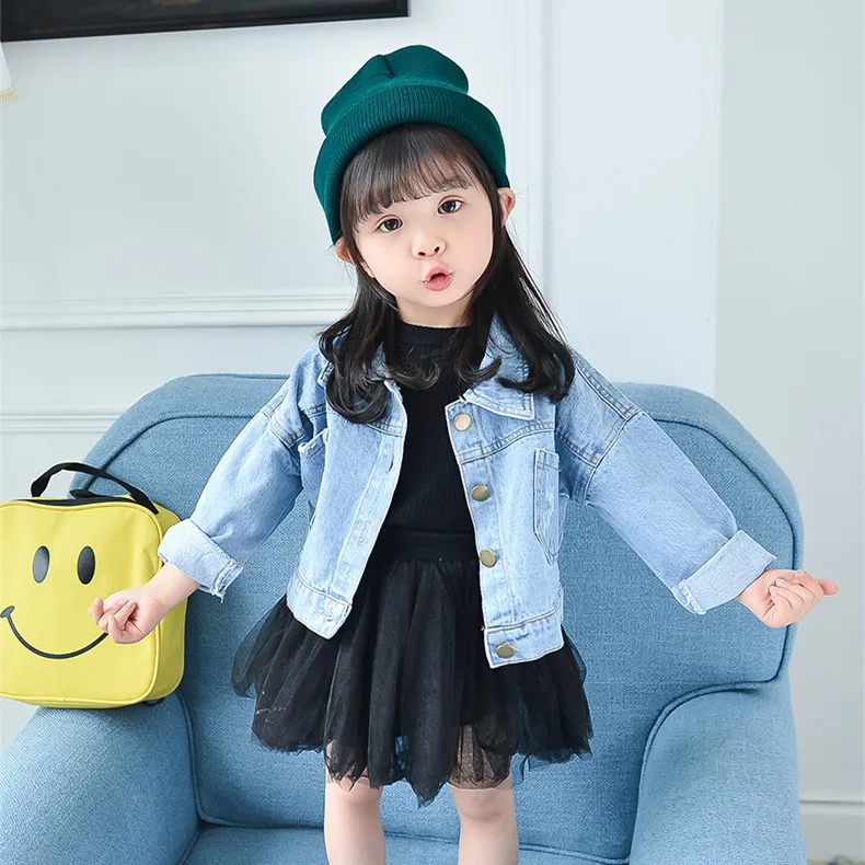 2019 Cute Baby Girls Jackets Kids Toddler Denim Light Blue Girls Outerwear For 1 2 3 4 Years Old