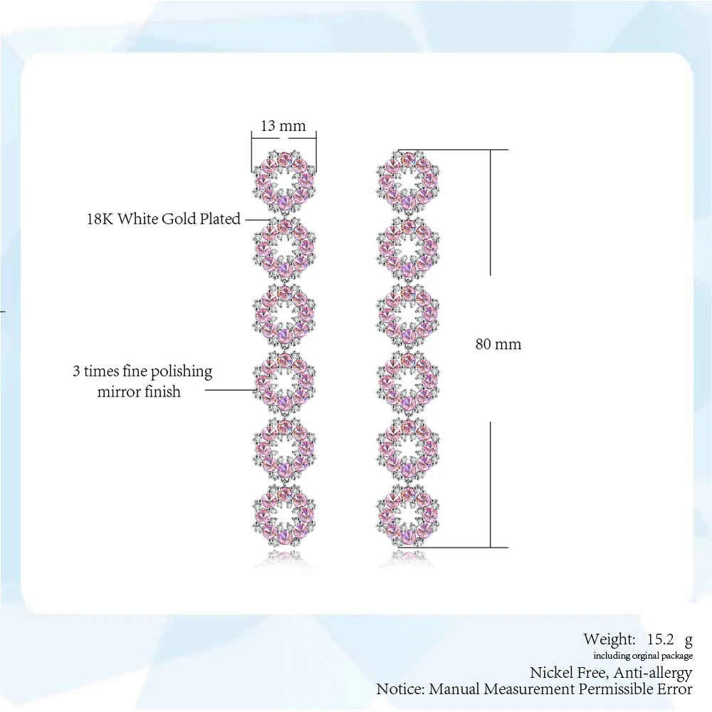 ZHOUYANG Drop Earring For Women Romantic Style Delicate Pink Flower Circle Cubic Zirconia Silver Color Gift Fashion Jewelry E274