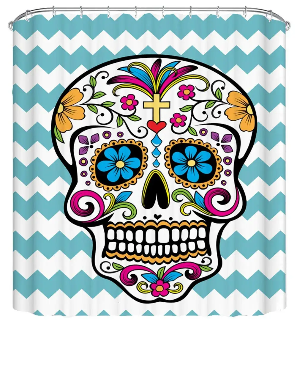 Hand Painting Skull Heads Bone Fabric Shower Curtain Set Bathroom Decor 71Inch
