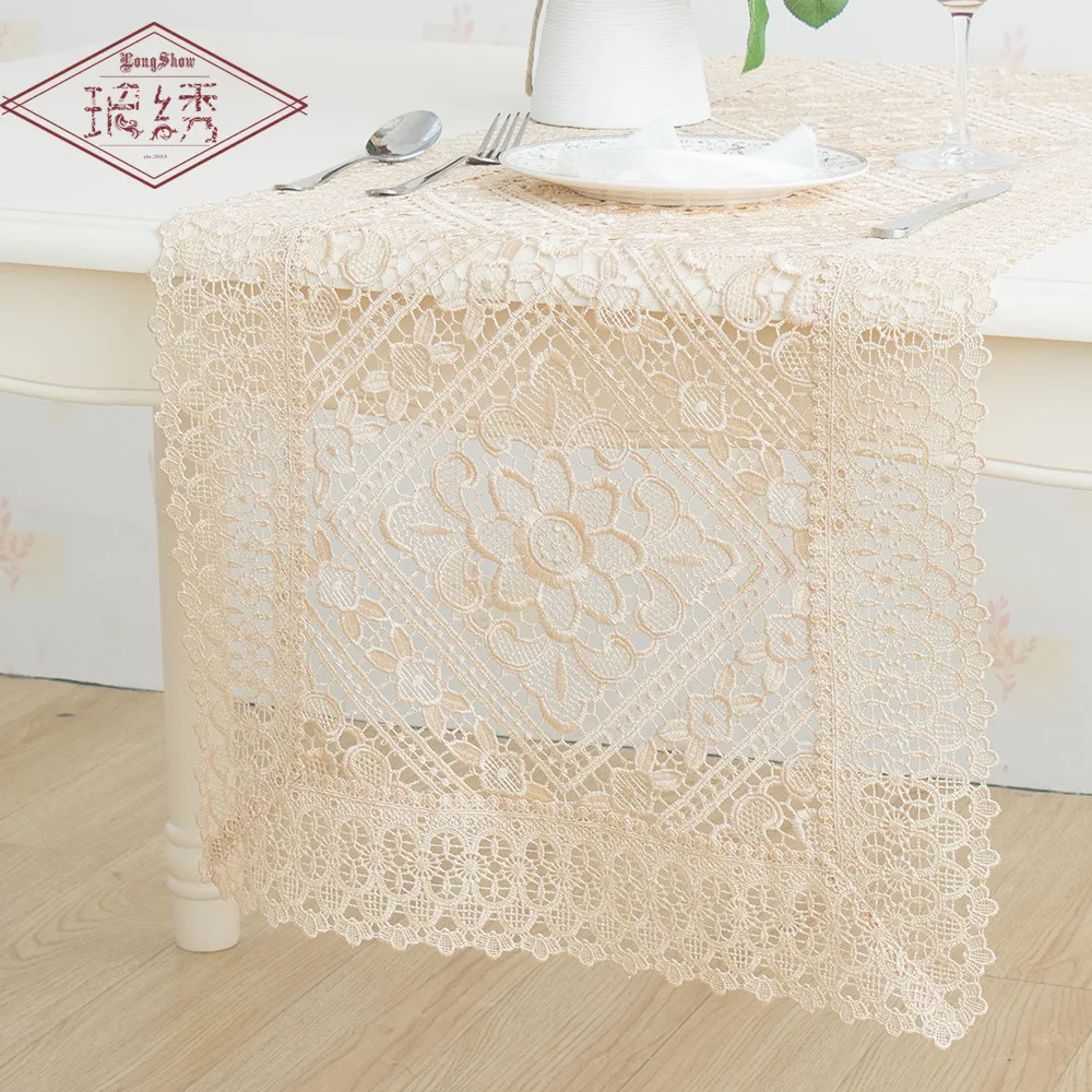 

European Pastoral Embroidery Lace Fabric Tablecloth Fashion Hollow Embroidery Table Cloth Tablecloth Set Table Runner Covers