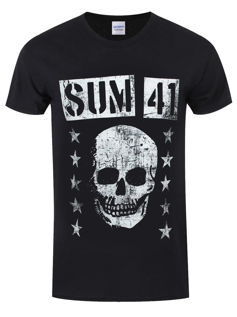 Футболка Дизайн круглым вырезом Для мужчин Sum 41 ухмыляющийся череп черный
