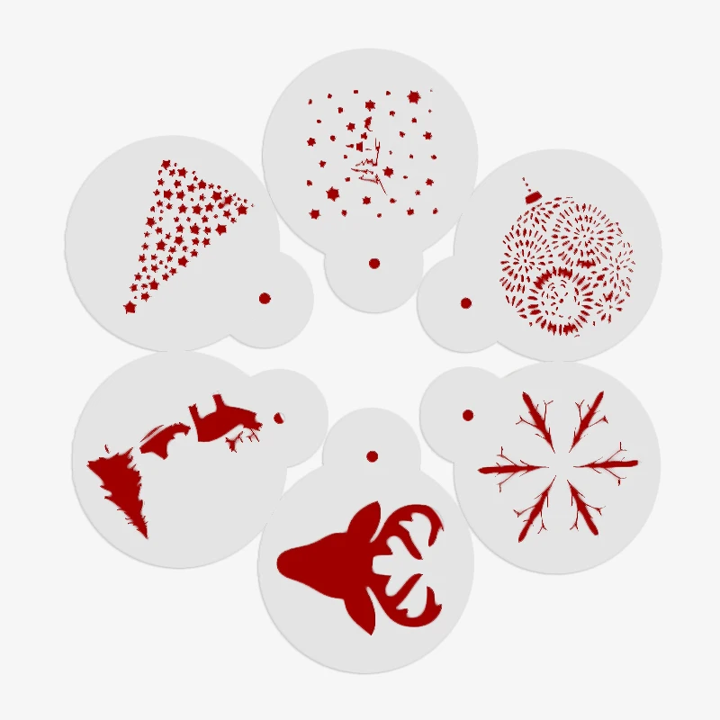 

Facemile 6PCS Christmas Cake Cookie Stencil Set Icing Royal Stencil Tool Deer Sled Snowflake Christmas Tree Stencils For Cake