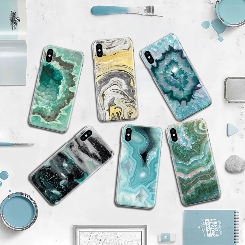 

Good-looking Color Mixed Natural Marble Stone Back Cover for Iphone 4 4S 5 5S SE 6 6S 7 8 Plus X Hard PC Case Fundas Coque