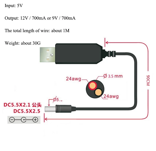 USB power boost line DC 5 В к DC 5 в 9 в 12 В Удлинительный модуль адаптер и конвертер USB для геймпада кабель 2,1x5,5 мм Разъем конвертер