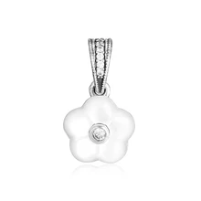 Стерлингового серебра 925 перламутровый блестящий цветок висячие бусины Шарм для оригинальной Подвески браслет ожерелье ювелирные изделия