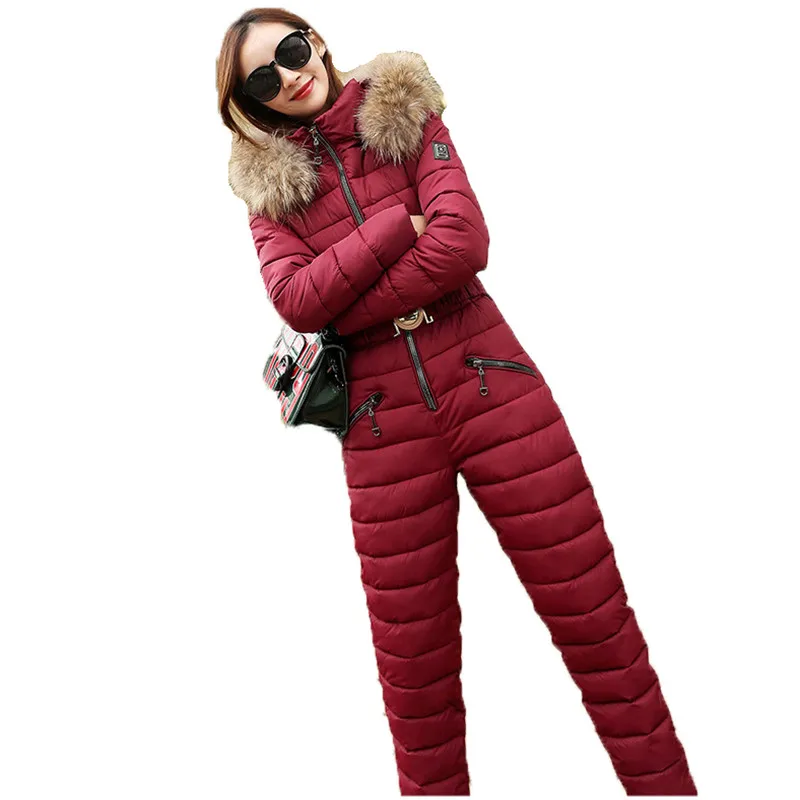 

Two piece set women black pink red plus size parka and cotton pants sets 2019 new autumn winter loose slim warmth clothing LR313