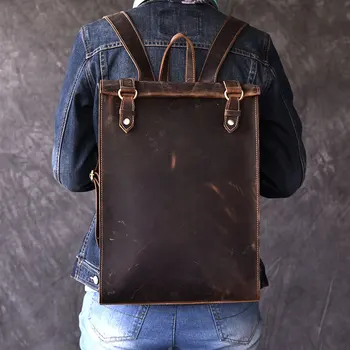 

Vintage men's Biker Real leather Backpack Oli Genuine Leather Women Laptop Book Bagpack Backpacks travel Bags Male Rucksack
