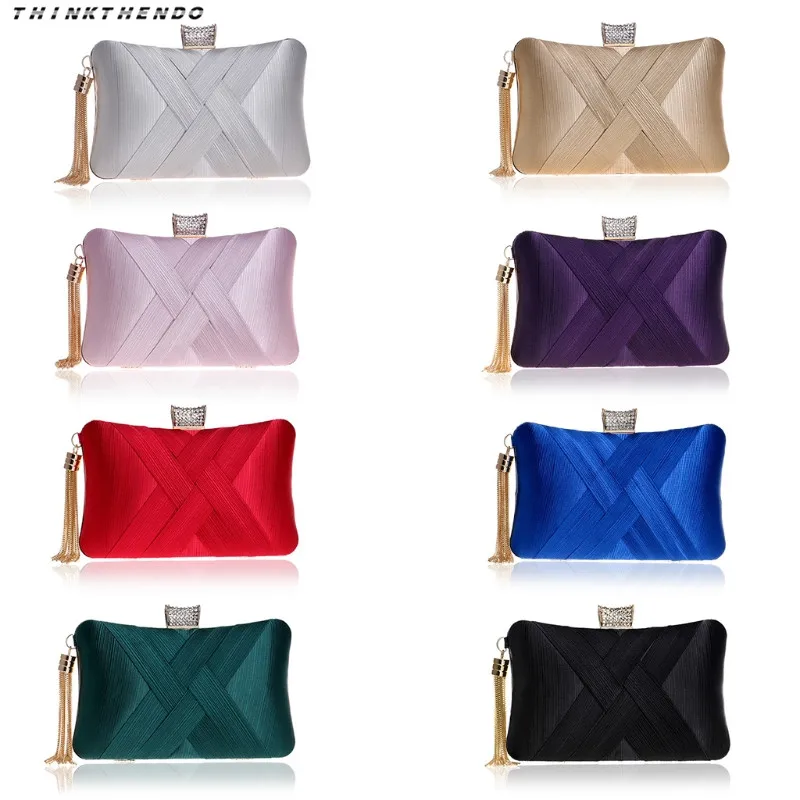 

THINKTHENDO Fashion New Women's Elegant Tassel Pendant Clutch Chain Shoulder Bag Multifunction Evening Purse Handbag 8 Colors