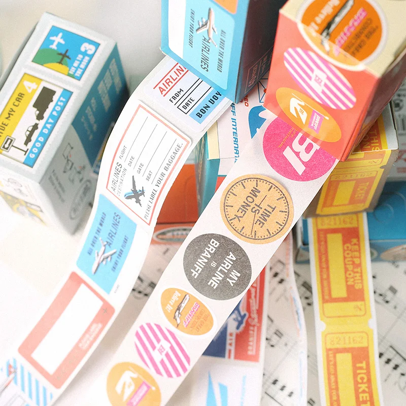 Boxed Sticker Vintage Roll Stickers Retro Travel Japanese Style Paper Stamp Sticker Customize Your Notebook