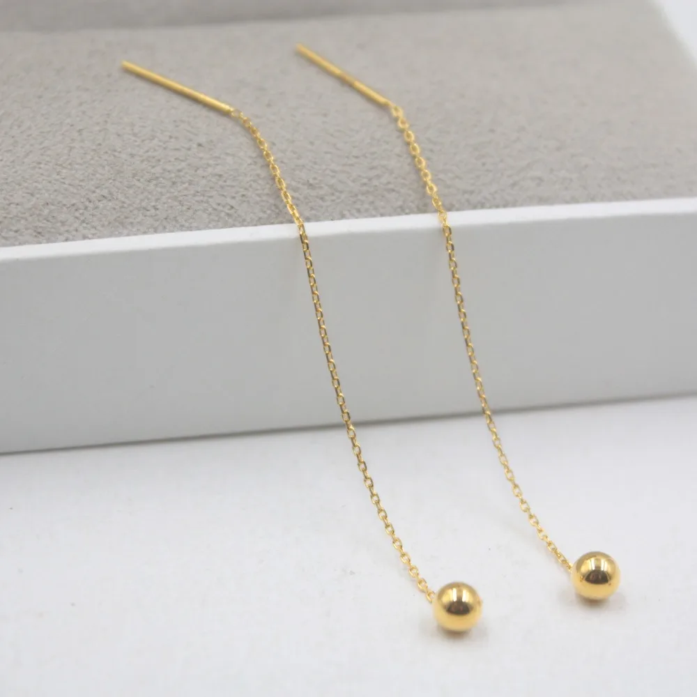 

Authentic 18K Yellow Rose White Gold Earrings Smooth Ball O Cable Link Chain Drop Earrings Line 65mmL Within 1g Hot 2019