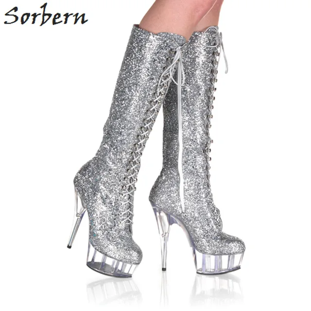 silver glitter platform shoes