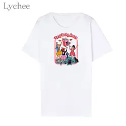 Lychee Мода с надписями и изображениями героев мультфильмов; Для женщин футболки с О-образным вырезом Повседневное с коротким рукавом простой