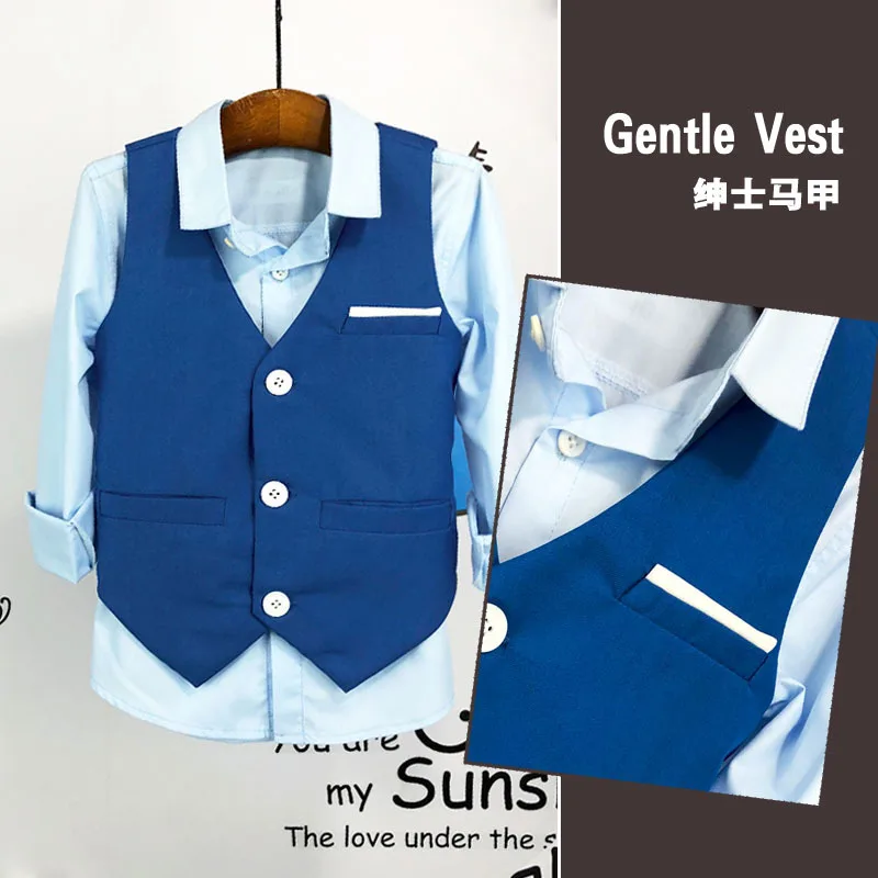 Children's Vest Spring Autumn Boy Dress Wasitcoat Kids Catwalk Host Performance Fashion Vest Flower Boys Party Wedding Costume
