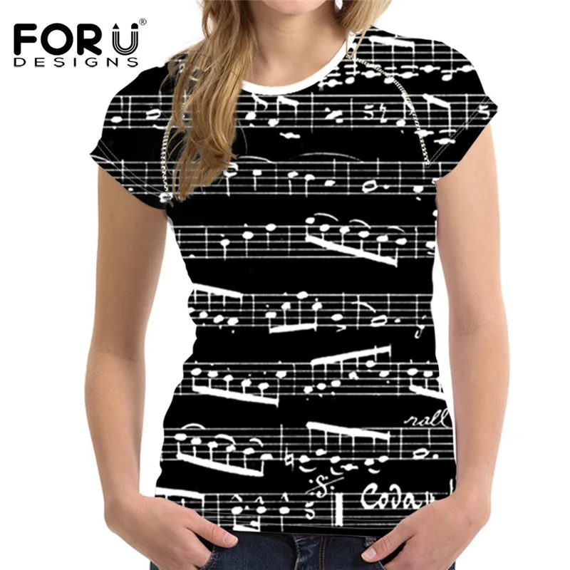 

FOURDEIGNS Women T shirt Music Note Printing Womens Clothing Casual Soft Tshirt for Girls Kawaii Women's Tee Plus Size O-neck
