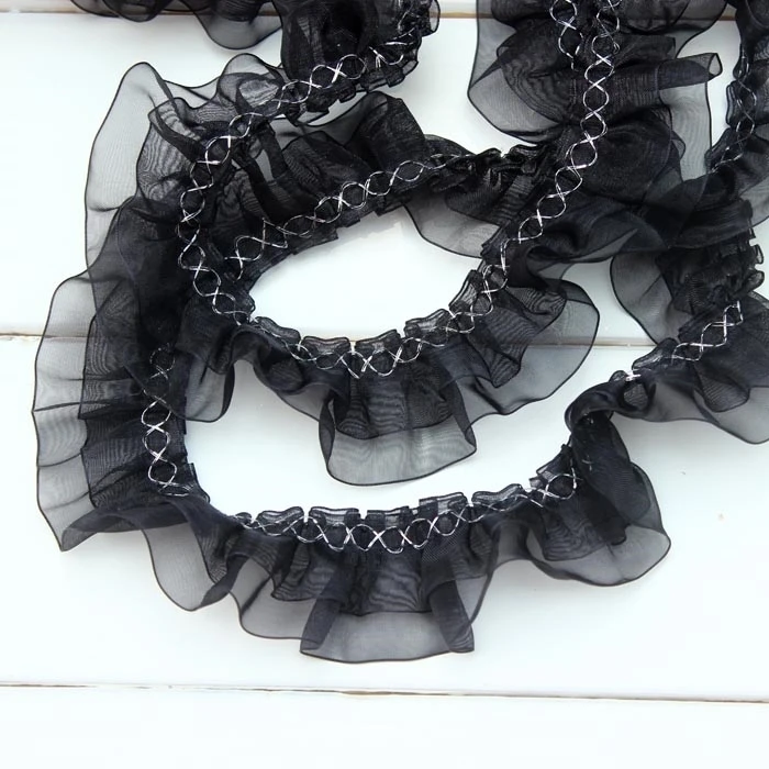

4cm Wide Double Pleated Tulle Silver Thread Sewing Fine Lace Fabric DIY Toy Doll Skirt Clothes Curtain Home Textile Edge Decor
