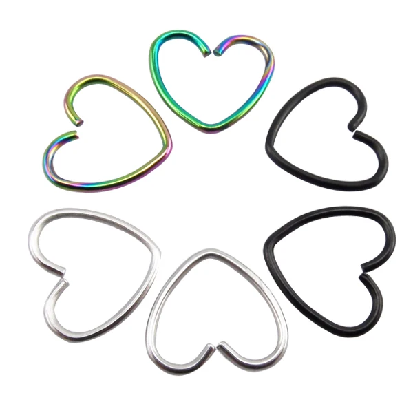 

6pcs/lot 3 Color 316L Stainless Steel Titanium Heart Daith Piercing Ring Ear Tragus Cartilage Rook 0.8mm Septum Ring