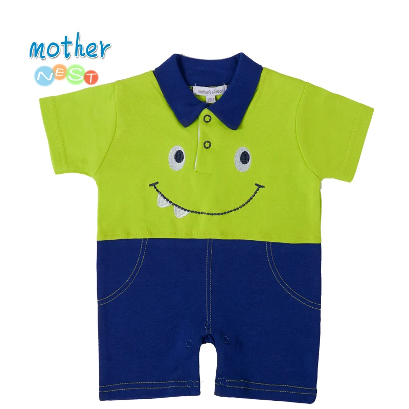 2018 Newborn Baby Bodysuit Short Sleeve Tiny Cottons Baby Boy Clothes 0-9M Infant Jumpsuit BlueGreen Baby Bodysuit Clothing Set (4)