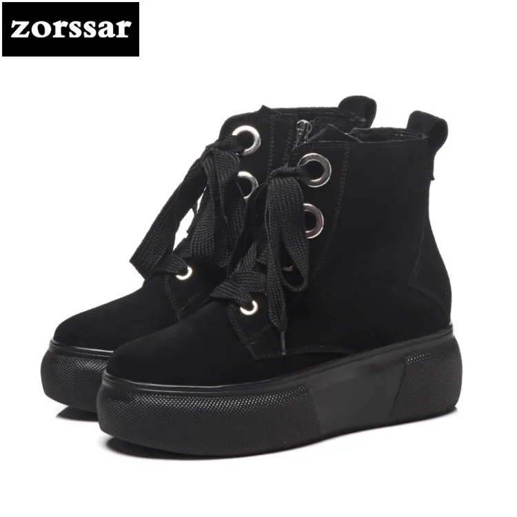 

{Zorssar} Newest Women Sexy Ankle Boots Female Fashion Suede Leather Platform boots Winter Autumn Warm Fur Women Shoes flat