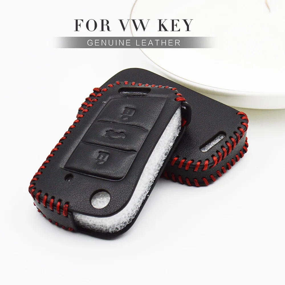 Genuine Leather Car Key Case Cover For VW Golf 5 4 6 7 Gti Mk7 MK2 MK3