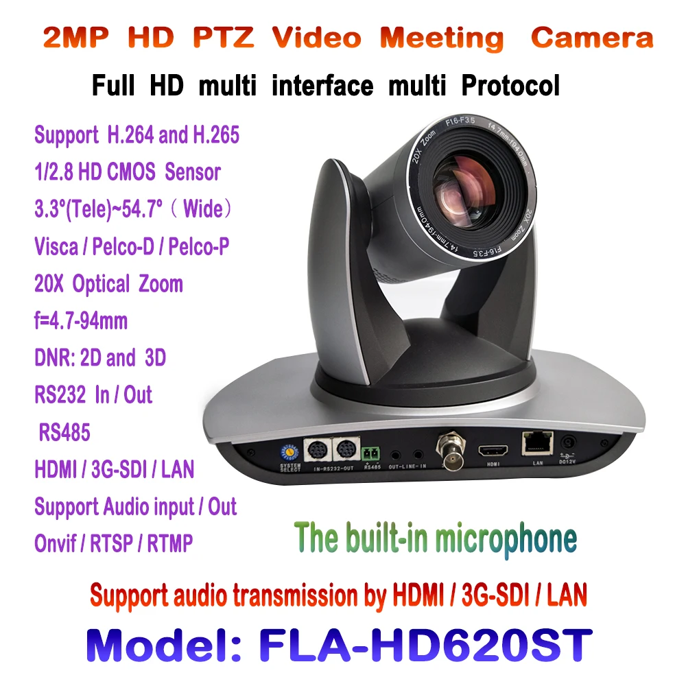PTZ 20X 1080p 60fps Video Conference Camera Built in Audio device with